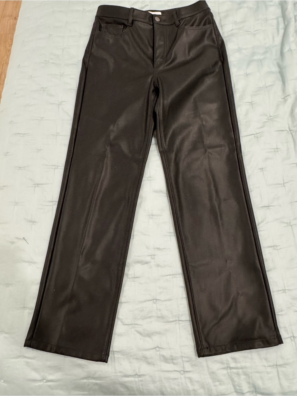 LOFT Black Faux Leather Pants with Metal Button Detail